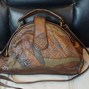 Chateau Vintage Patchwork Leather Handbag With Detachable Long Strap